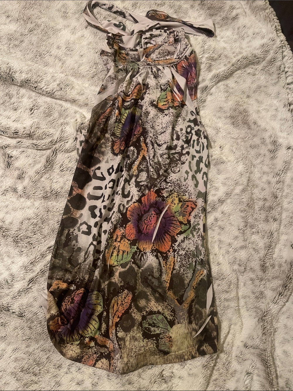 Rue21 Floral Leopard Halter Tank Top - White with Multi Color Print